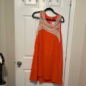 Orange Sleeveless Dress with Crochet Detail